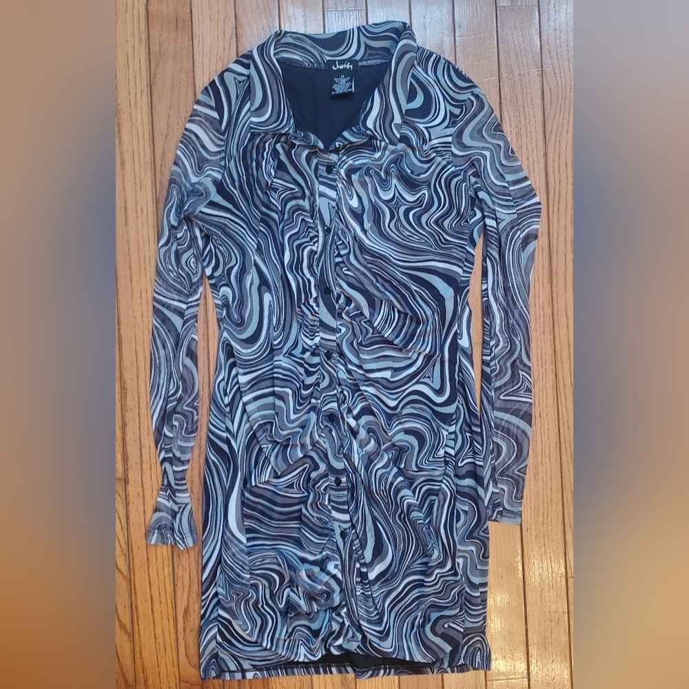 Black Gray Long Sleeeve Dress M Groovy Disco